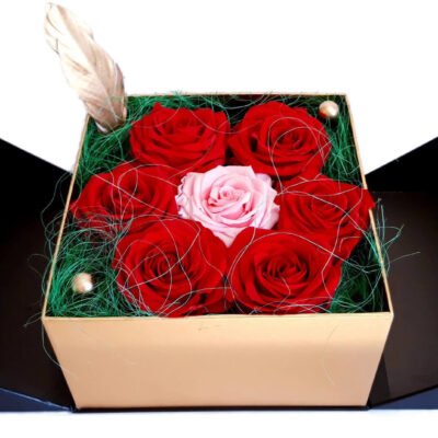 cadou pentru sotie cu 7 trandafiri criogenati in cutie de lux